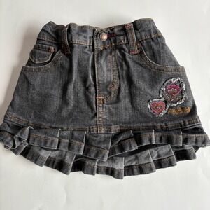 Levi Strauss Signature Girls Black Denim Ruffle Skort Embroidered Hearts 12M